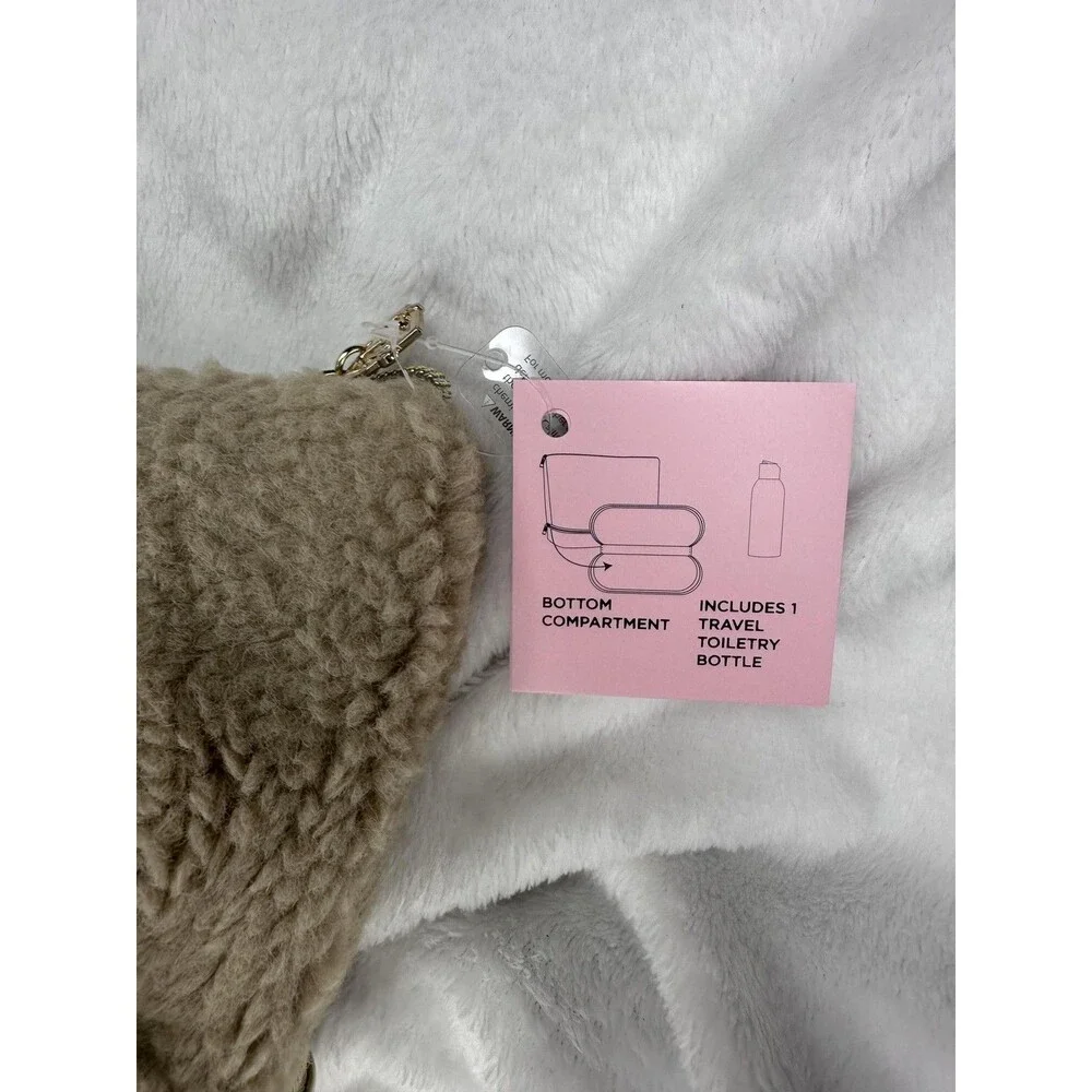 Juicy Couture Travel Cosmetic Bag Beige Sherpa Gold Heart Bottom Compartment